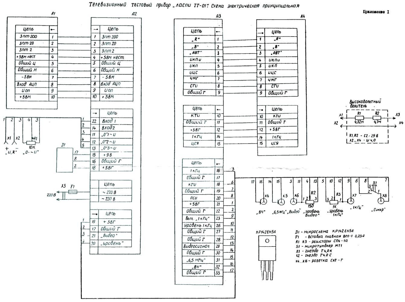 Ласпи ТТ-01 телевизионный тестовый прибор - мультиметр схема